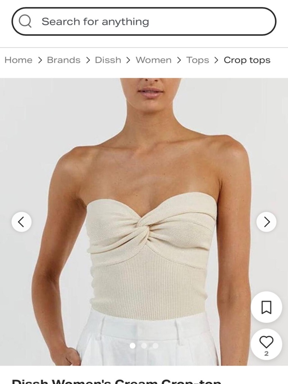 DISSH Cream Twist-Front Strapless Ribbed Crop Top